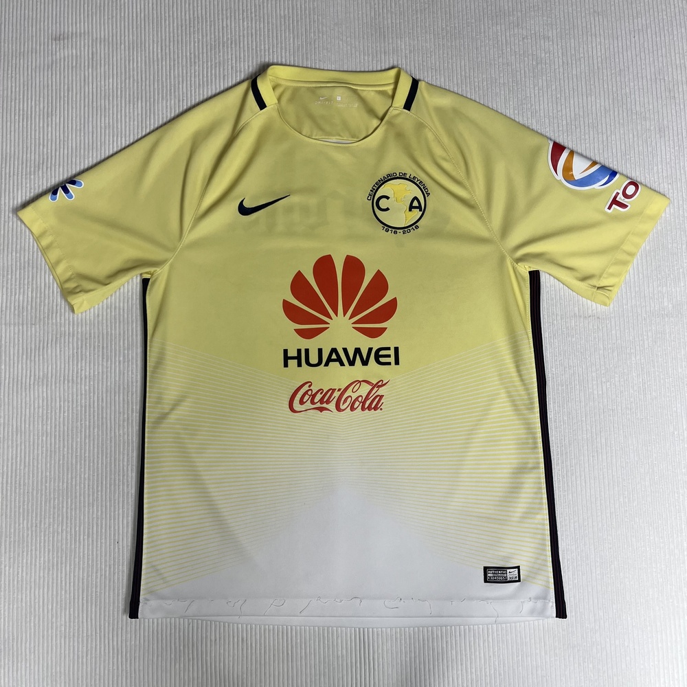 Club America Jersey Mens Large Yellow Liga MX Soccer Nike Dri-FIT Huawei 2016